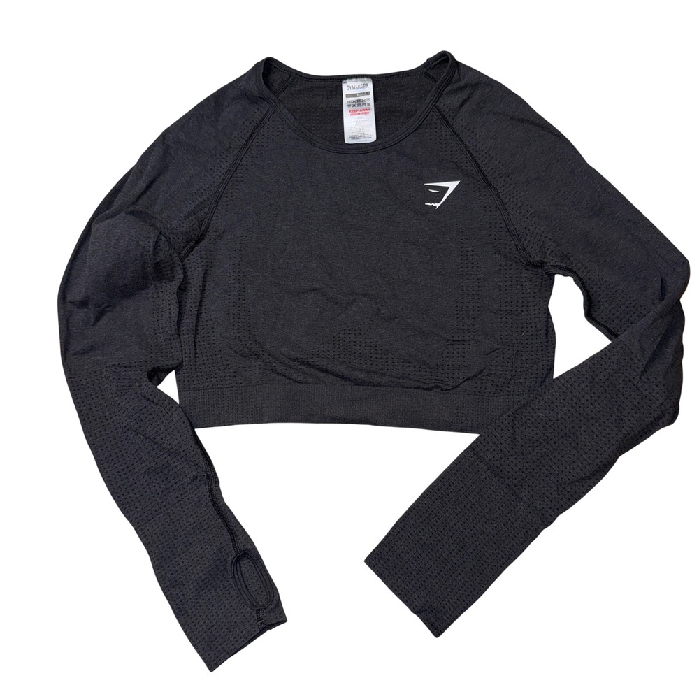 Gymshark Long Sleeve Shirt Large black Vital Seamless 2.0 Crop Top Thumbhole